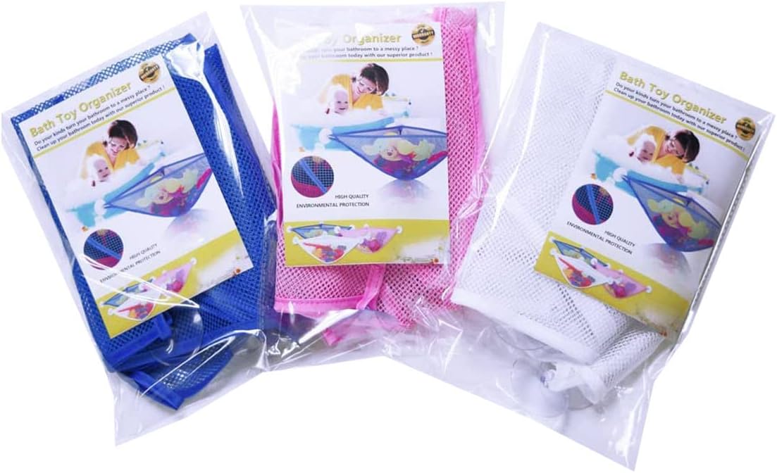 chil Bath Toy Organizer with 3 Strong Suction Cups Mounted Bath/Shower Caddy Storage Solution Bath Toy Storage Net & Bathroom Corner Shower Caddy Bag Bathroom Storage Bag