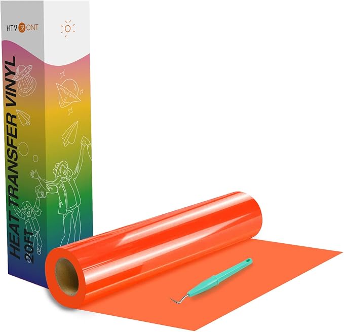 HTVRONT Heat Transfer Vinyl Neon Orange HTV Rolls, Heat Transfer Vinyl