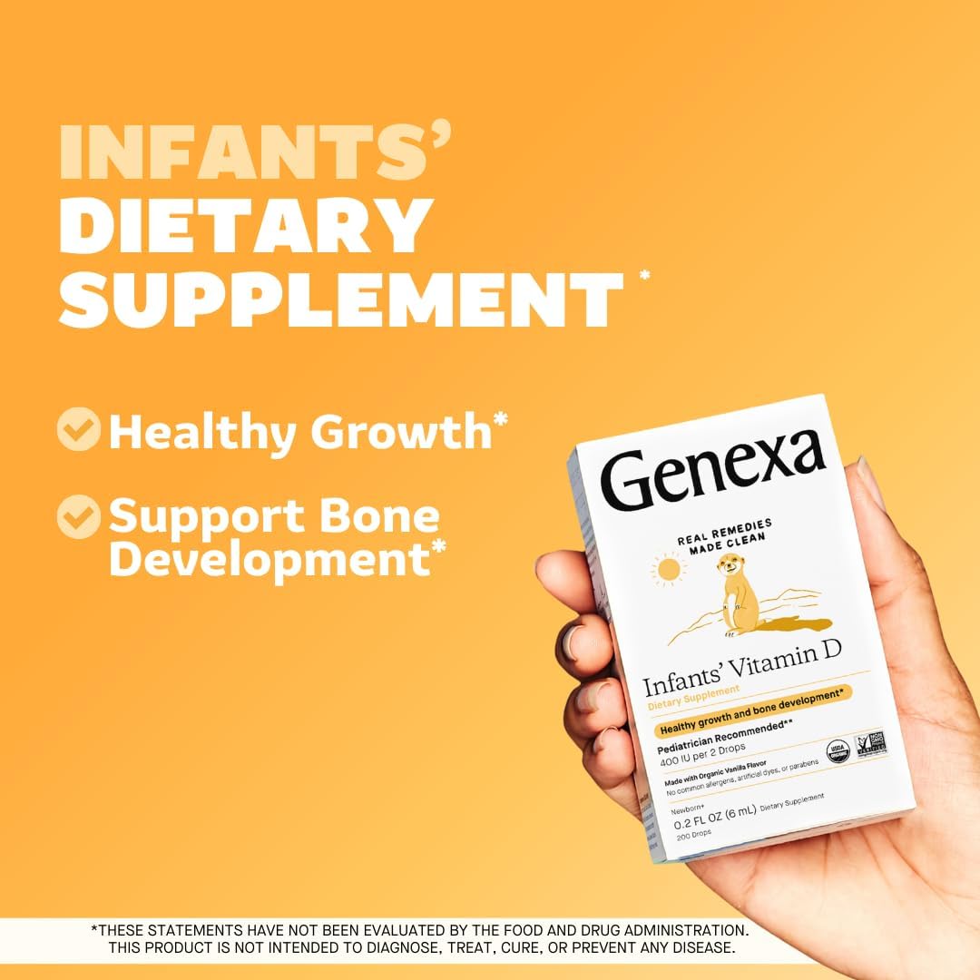 Genexa Infants Vitamin D Liquid Drops for Newborn, Baby & Toddler | Bone Development | Delicious Organic Vanilla Flavor | Certified Organic, Gluten Free, & Non-GMO | 270 Servings (3 Pack)