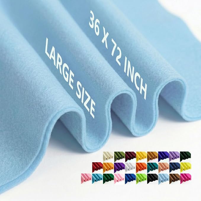 Blue Felt Fabric 36" x 72" 1.6mm Thick Large Craft Sheet | Soft, Flexible Felt