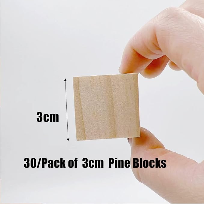 Wood Blocks for Crafts, Unfinished Wood Cubes, 3cm Natural Wooden Blocks