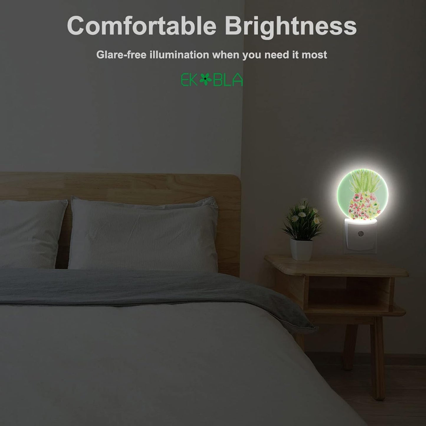EKOBLA Cute Pineapple Night Light Tropical Fruit Plug-in Nightlights with Dusk to Dawn Sensor, 0.5W Energy Efficient Lighting for Bedroom & Kitchen (Auto On/Off Home Decor)