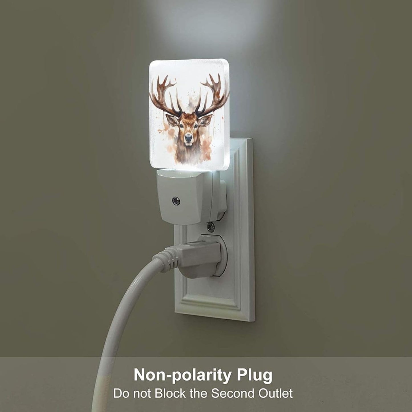 Watercolor Forest Deer Night Light,Plug-in Nightlights Auto Sensor Night Lamp Dusk-to-Dawn Lamp Home Decor for Nursery Children Girls Boys