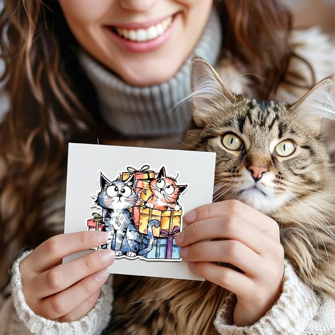 GLOBLELAND Cartoon Gift Cat Clear Stamps Yarn Cat Clear Stamps Pet Cat Silicone