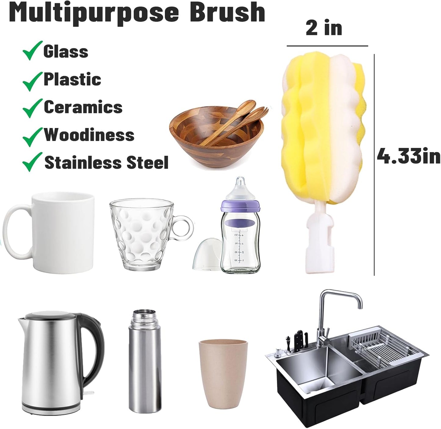 8PCS Bottle Brush Replacement Sponge Heads Environmental Protection Cup Cleaner Brush Sponge Replacement Heads Suitable for INVODA Sponge Bottle Brushes (8 Brush Heads)