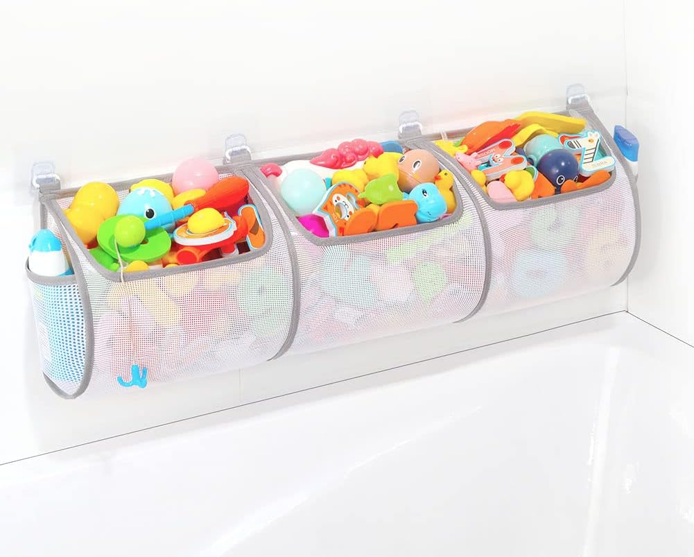 Ligereza Bathtub Toy Holder，Prevent Spots，Bath Toy Storage Bath Toys for Kids Ages 4-8 30“x8.7”Mesh Bath Toy Holder，let Baby Bath Toys Quick Drying
