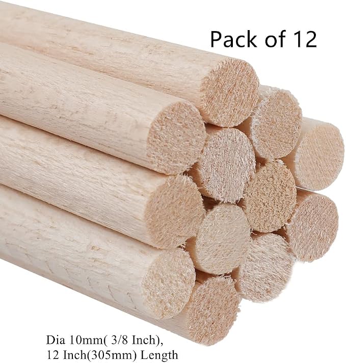 12 Pack Round Wood Dowel Rods 3/8x3/8x12 Inch Balsa Wood Sticks φ3/8 Inch