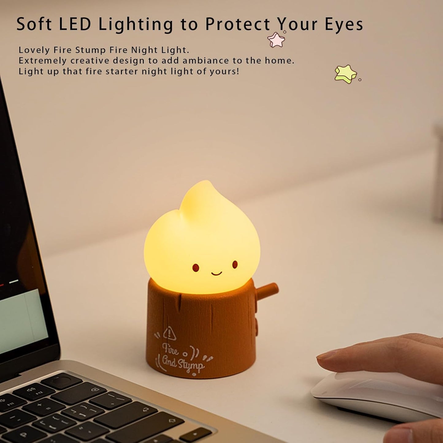 Ghost Campfire Night Light, Flamess Candle Lamp, Fire Lamp, Small Cute Night Light, 2 Modes/Rechargeable/Cordless/Dimmable Brightness, Kawaii Warm Lamps for Kids Bedroom Bedside Camping, Gift