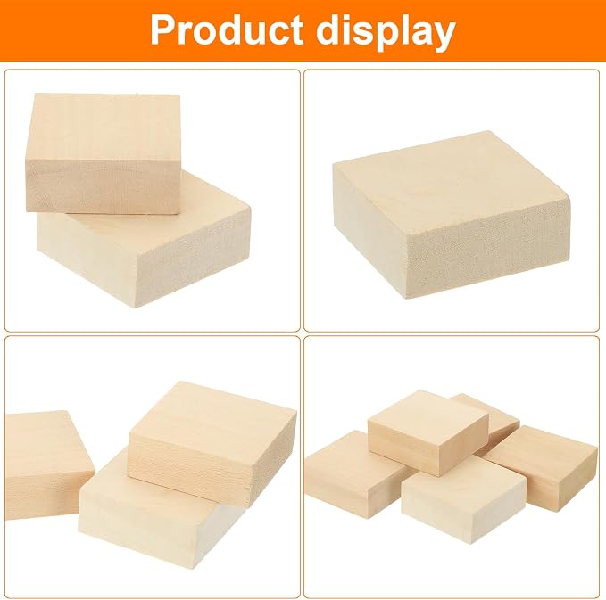 MECCANIXITY 4Pcs Basswood Carving Block, 0.8"x2"x2" Square Wooden Dowels Blocks