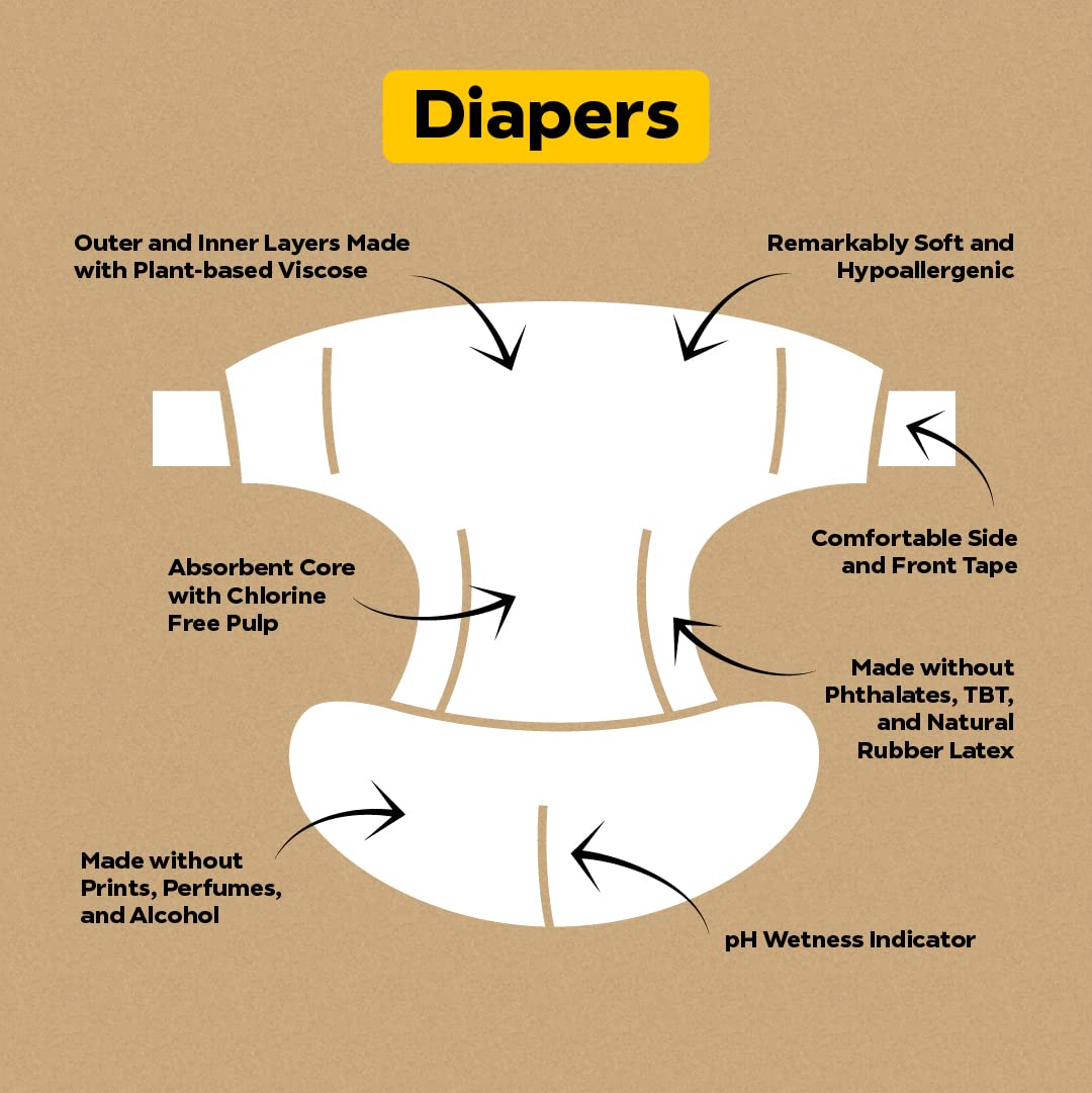 DYPER Viscose from Bamboo Baby Diapers Size 5 + Wipes | Skin-Friendly Ingredients | Cloth Alternative | Day & Overnight | Made with Plant-Based Materials | Hypoallergenic for Sensitive Skin, Unscented