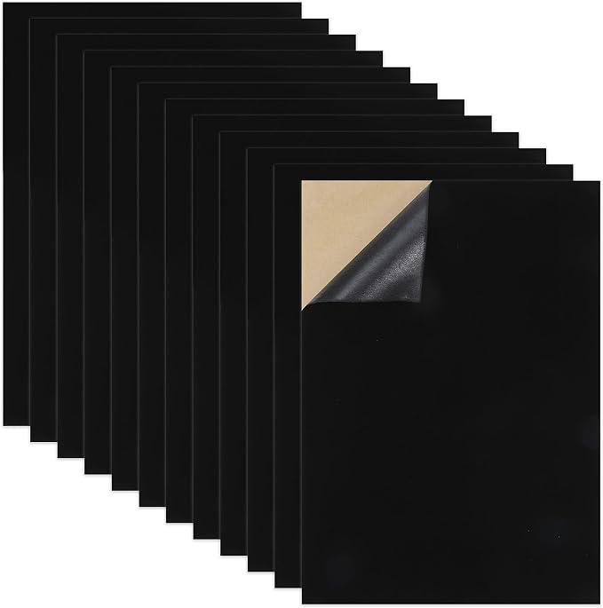 Caydo 12PCS Black Self Adhesive Felt Sheets, Soft Velvet Sticky Back Felt |