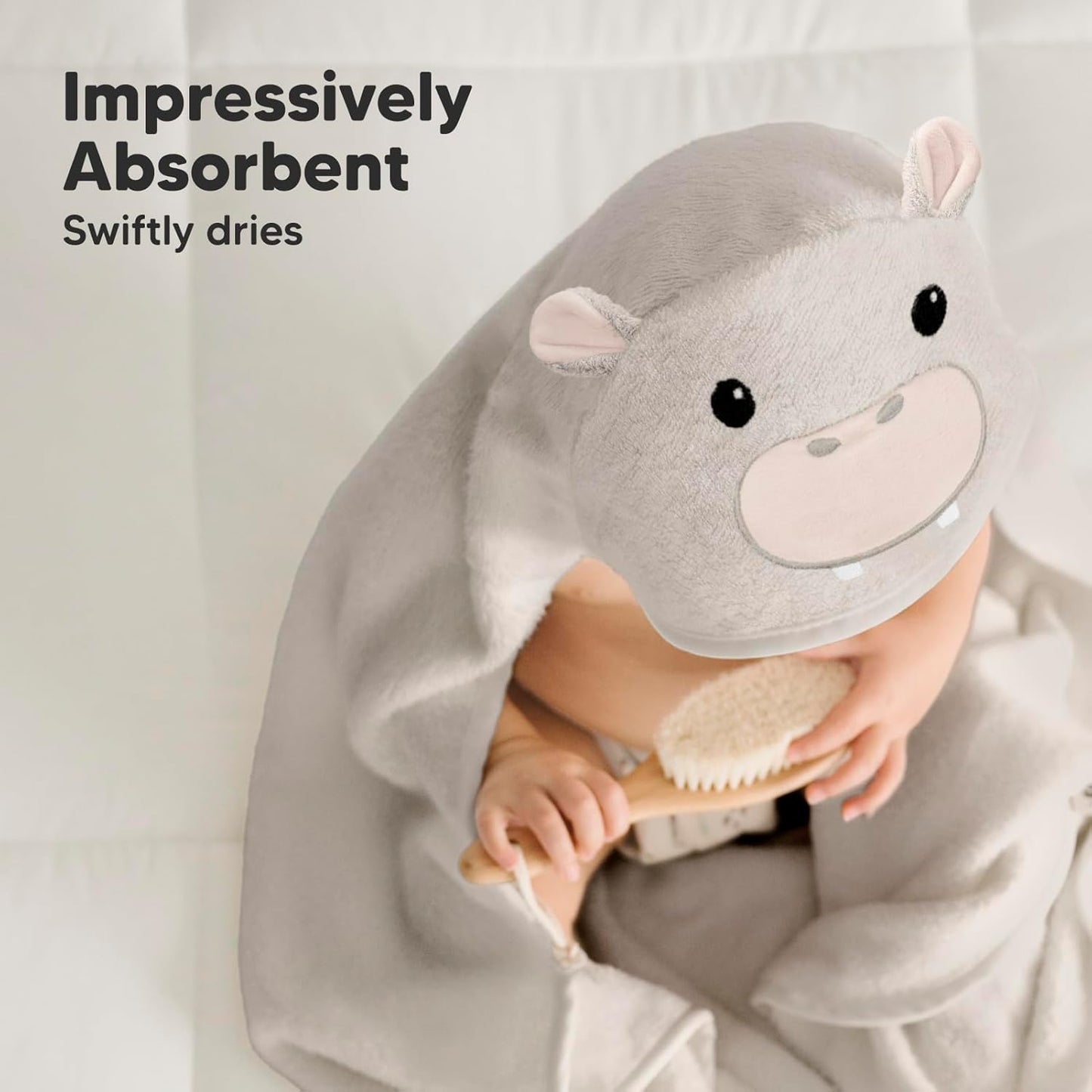 KeaBabies Hooded Baby Towel for Newborn - Viscose Derived from Bamboo Large Baby Bath Towels with Hood for Boys, Girls, Toddler, Extra Absorbent & Soft Newborn Bath Essentials (Hippo, Regular)