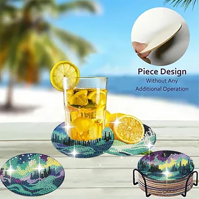 8 Pack Diamond Art Coasters, Northern Lights Diamond Painting Coasters Kits |