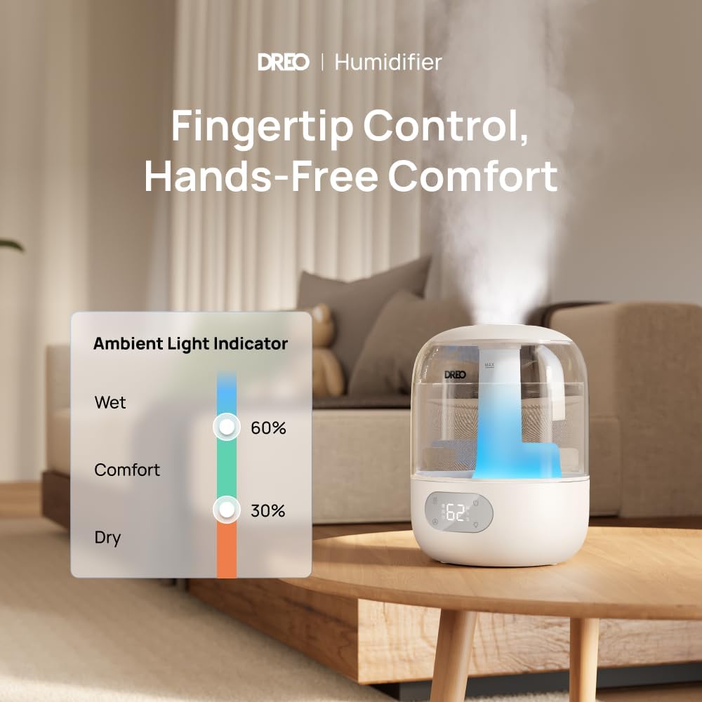 Dreo Cool Mist Humidifiers for Baby, 3L Top Fill, 26dB Quite, Ambient Indicator Light for Nursery, Less Refill, Indoor, Adjustable Nozzle, New Edition