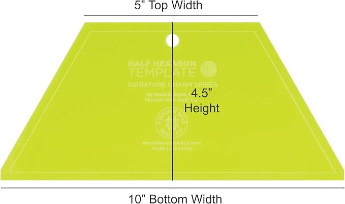 Acrylic Quilting Template, Half Hexagon |