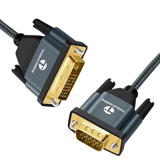 DVI to VGA Cable 3.3FT, Uni-Directional DVI-D to VGA Adapter Male to Male Gold-Plated Braided 1080P Full HD Cord for HDTV, PC,Laptop, Monitor, Projector