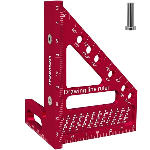 Premium Carpenter Square Hole Scribing Ruler Woodworking Square 22.5-90 Degree