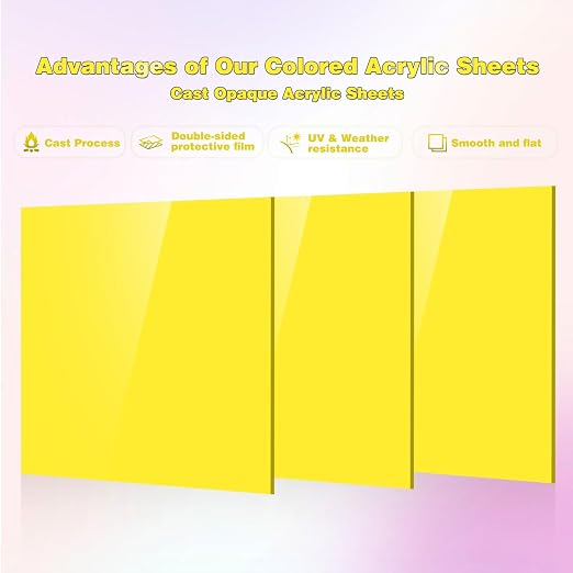 Adrattnay Yellow Acrylic Sheets 1/8 Thick, Opaque Acrylic Sheets Acrylic Panel