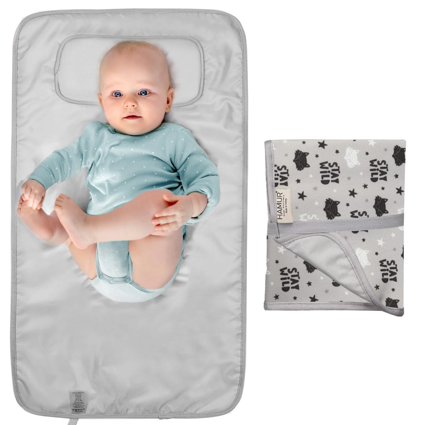 Hamur Home Portable Changing Pad – Waterproof, Washable & Easy Wipe Clean, Foldable Travel Baby Changing Mat for Diaper Bag, Compact & Lightweight, Must-Have for Newborns (Fox Pattern)