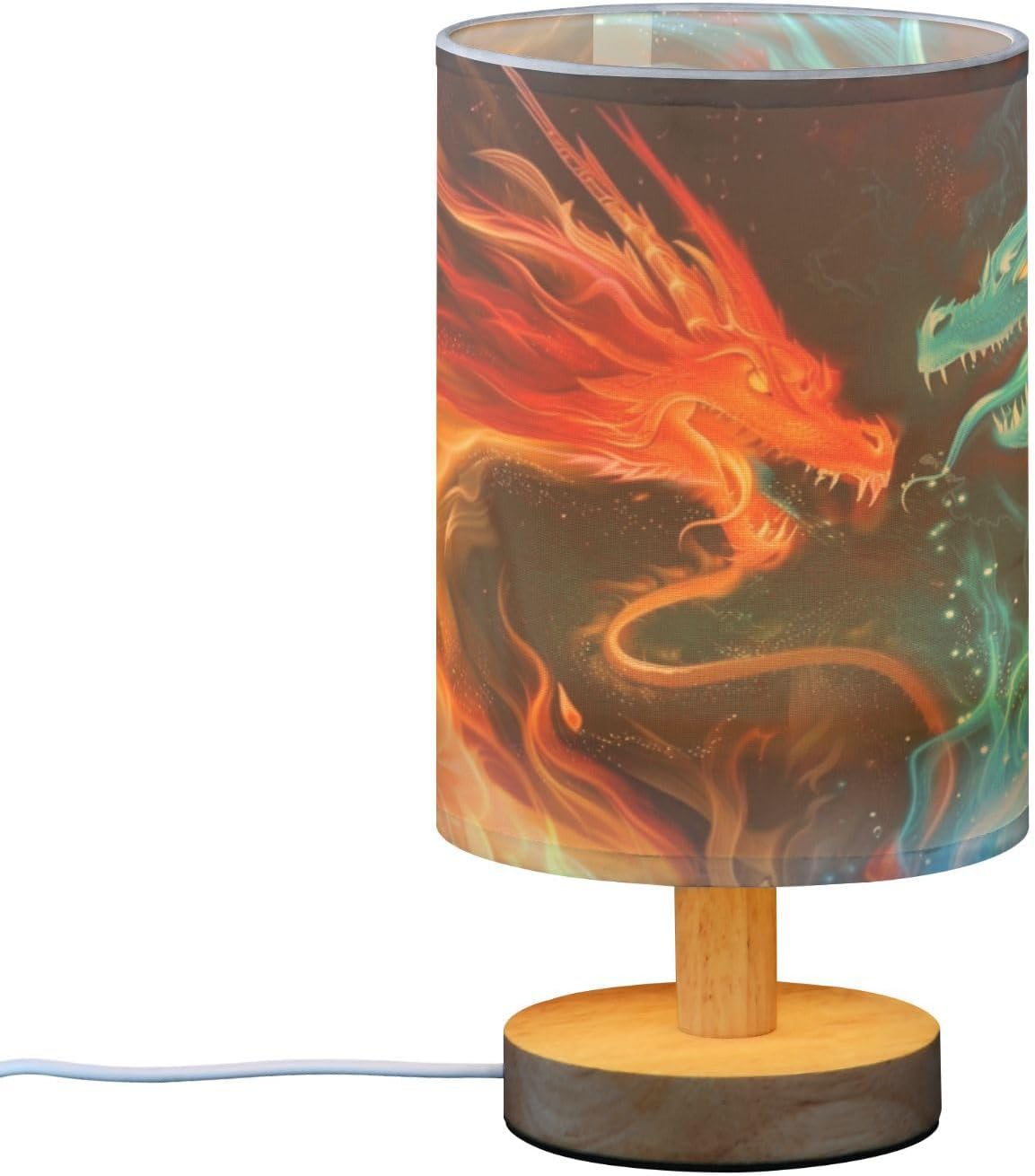 Blue Red Fire Dragon Table Lamp for Bedroom Bedside Lamp Desk Lamps Cylinder Nightstand Lamp for Living Room Office Decor