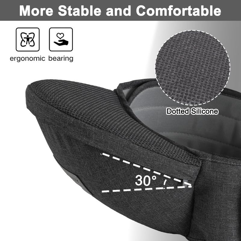 Baby Hip Carrier, Baby Carrier with Adjustable Waistband & Breathable Mesh, Ergonomic Carrier with Non-Slip Hip Seat Surface for Newborns & Toddlers, Dark Grey