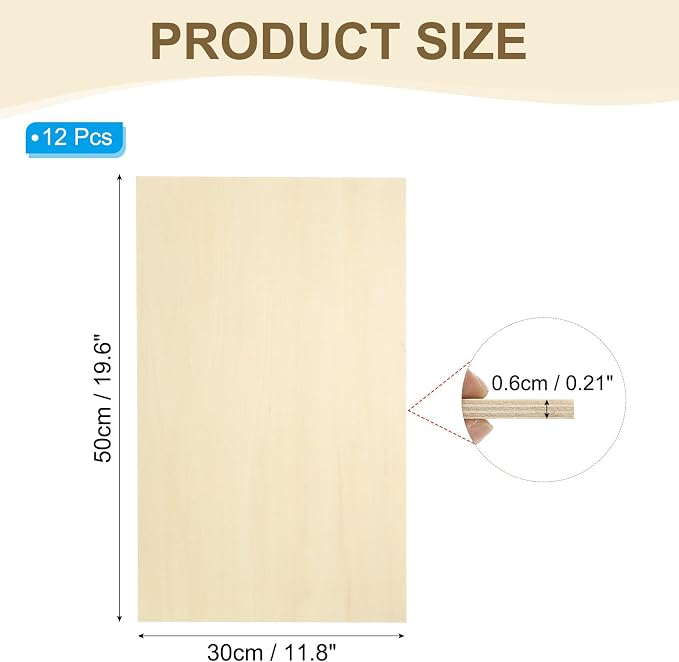 PATIKIL 12x20x1/4 Basswood Sheets