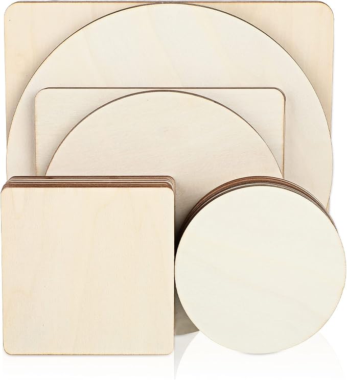32 Pieces Unfinished Blank Wood Circles Squares
