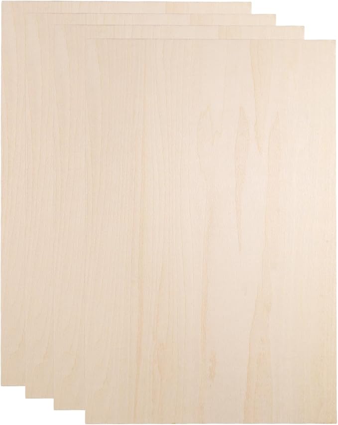 HARFINGTON 4pcs 3mm Basswood Plywood Sheets 12" x 18" x 1/8" Thin Unfinished