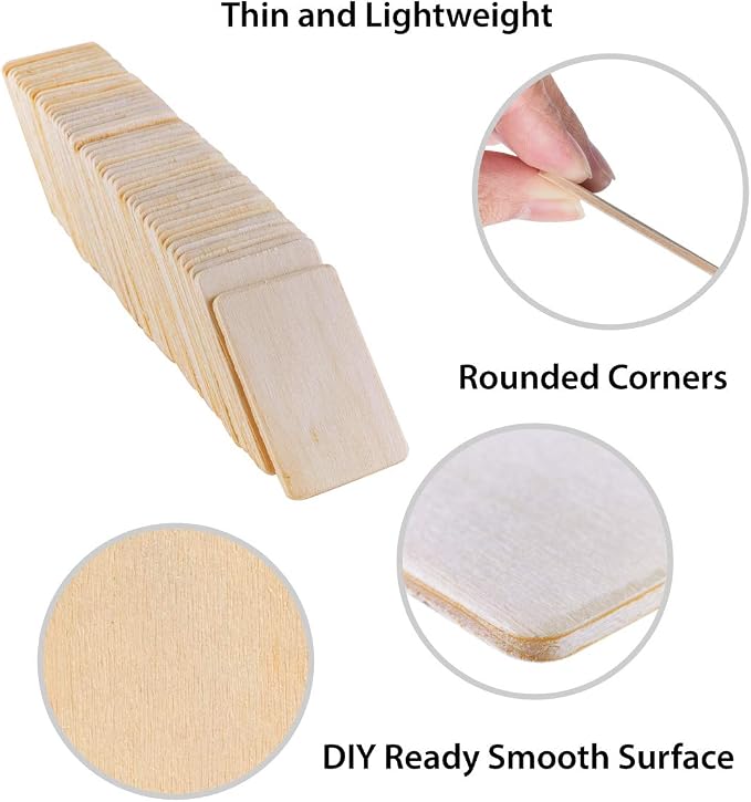 Super Z Outlet 50 Pack Unfinished Natural Wood Rectangle Blank Pieces Wooden