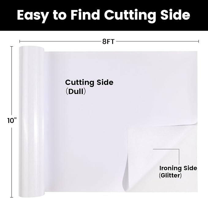 White Glitter HTV Heat Transfer Vinyl, Glitter Iron on Vinyl Roll 10" x 8ft |