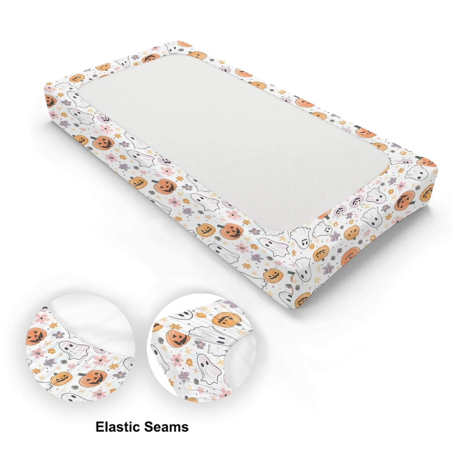Cartoon Halloween Floral Pumpkin Flowers Pattern Baby Changing Pad Cover, Unisex Fall Winter Holiday Nursery Diaper Changing Table Pad Mat Sheet for Boys Girls-16x32