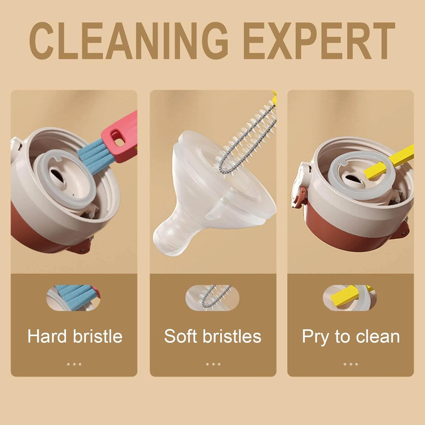 3 in 1 Cup Lid Cleaning Brush,Crevice Cleaning Brush Set for Baby Bottle Gap Cup,3 in 1 Bottle Cleaning Brush Set Multifunctional Cleaning Brush Portable Cup Lid Cleaner(3PCS F)