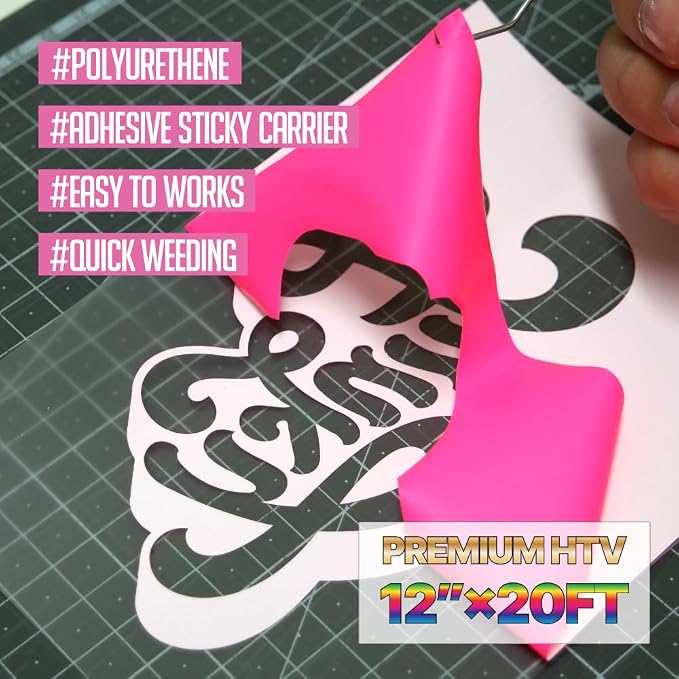 PU Heat Transfer Vinyl 12"×20ft Roll Neon Pink – HTV