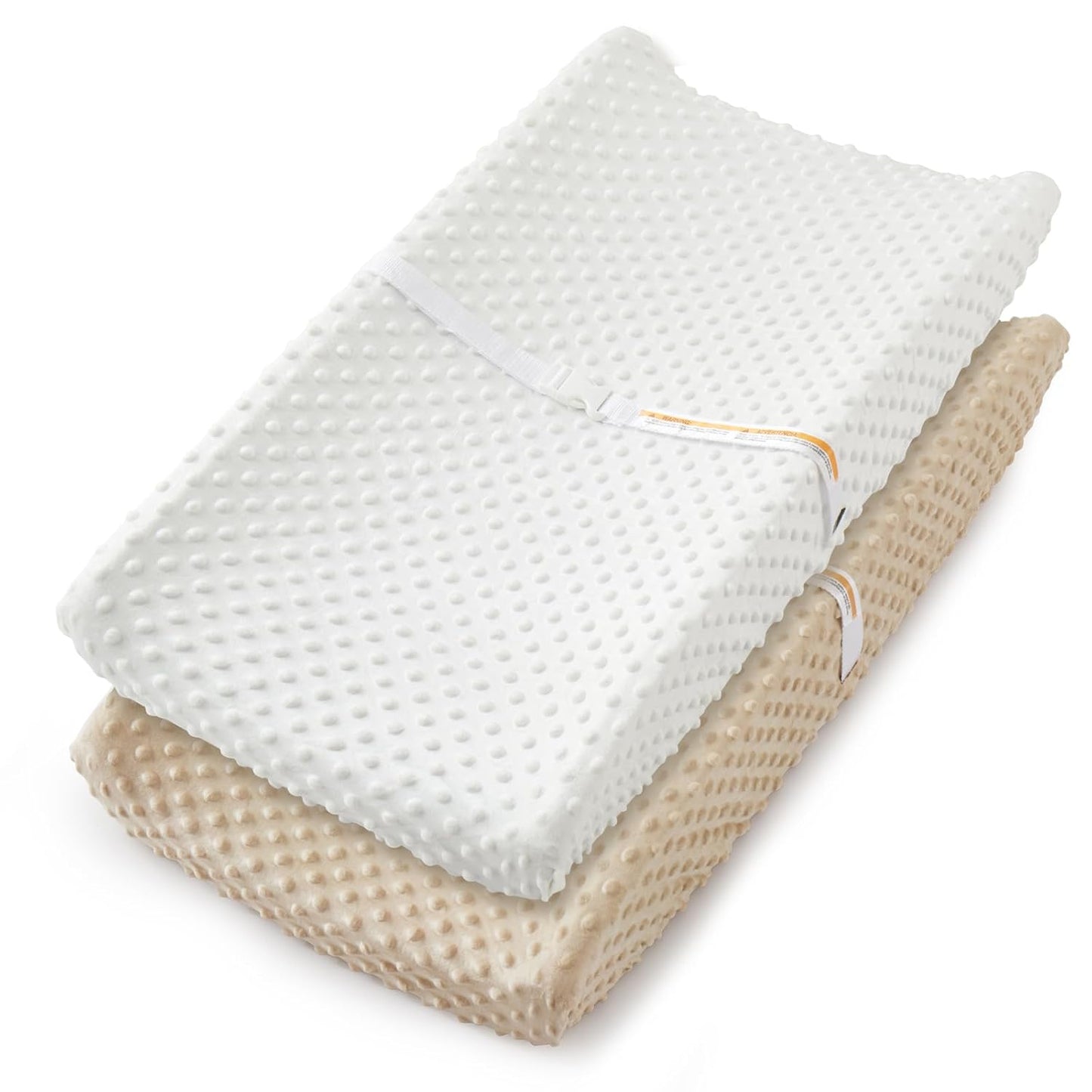 Homiest 2 Pack Changing Pad Cover, White + Beige Changing Table Sheets, Ultra Soft Fleece Minky Dot Fabric, Breathable Comfortable Diaper Pad Cover for Girls and Boys, Machine Washable