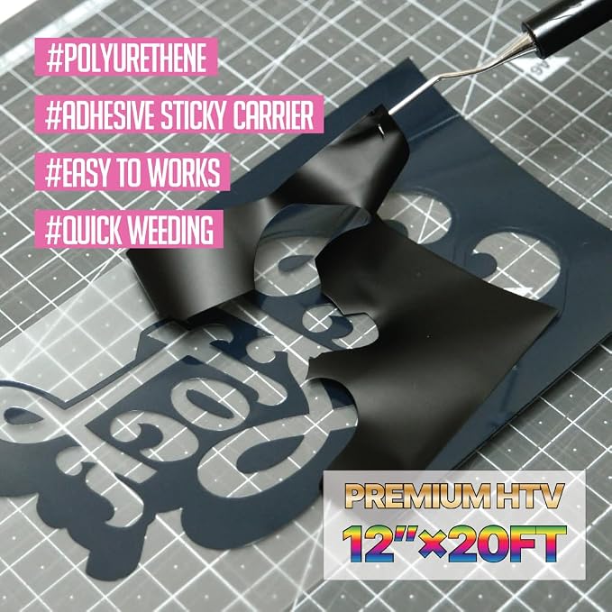 PU Heat Transfer Vinyl 12"×20ft Roll Black – HTV