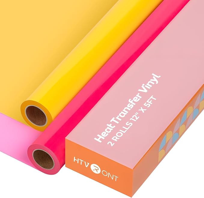 HTVRONT Yellow and Neon Pink 12" x 5ft HTV Vinyl Rolls | Easy Cut & Weed Heat