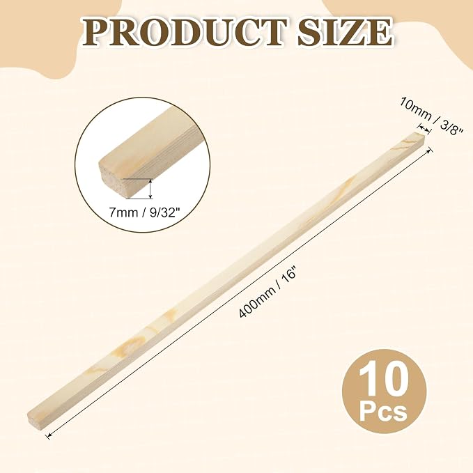 MECCANIXITY 10Pcs Wood Strips Slats, 9/32" x 3/8" x 16" Thin Wood Sticks Flat