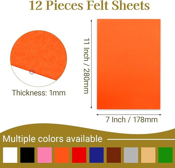 12 Pcs Felt Sheets, 7x11 Inch Stiff Felt