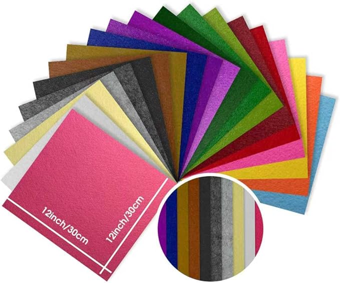 12" x 12" Felt Fabric Sheets for Crafts, 1mm Thick, Squares Felt Paper for