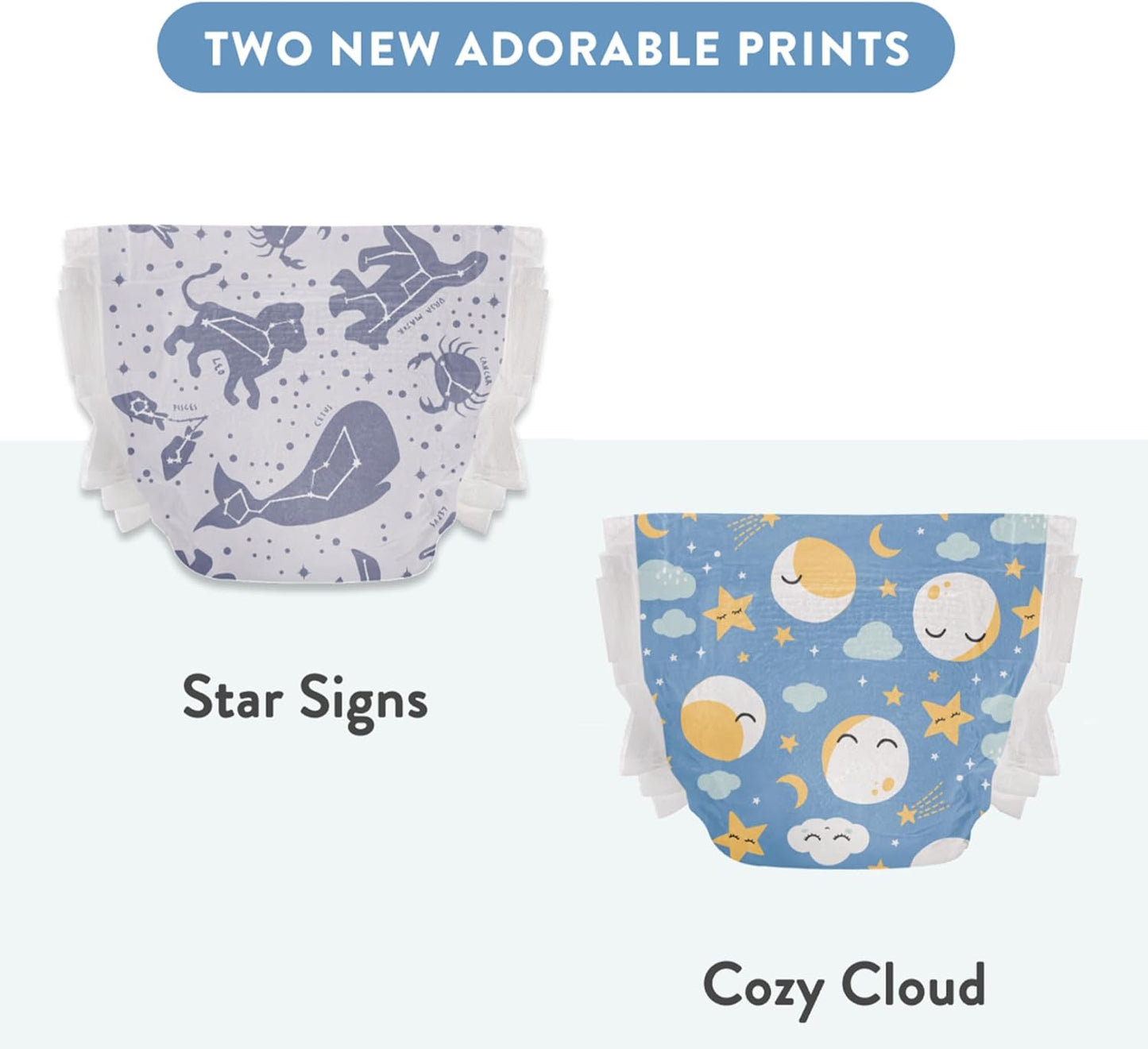 The Honest Company Clean Conscious Overnight Diapers for Sensitive Skin, Hypoallergenic Fragrance-Free Baby Diapers, Cozy Cloud and Star Signs Design, Club Box, Size 3 (16–28 lbs), 52 Count