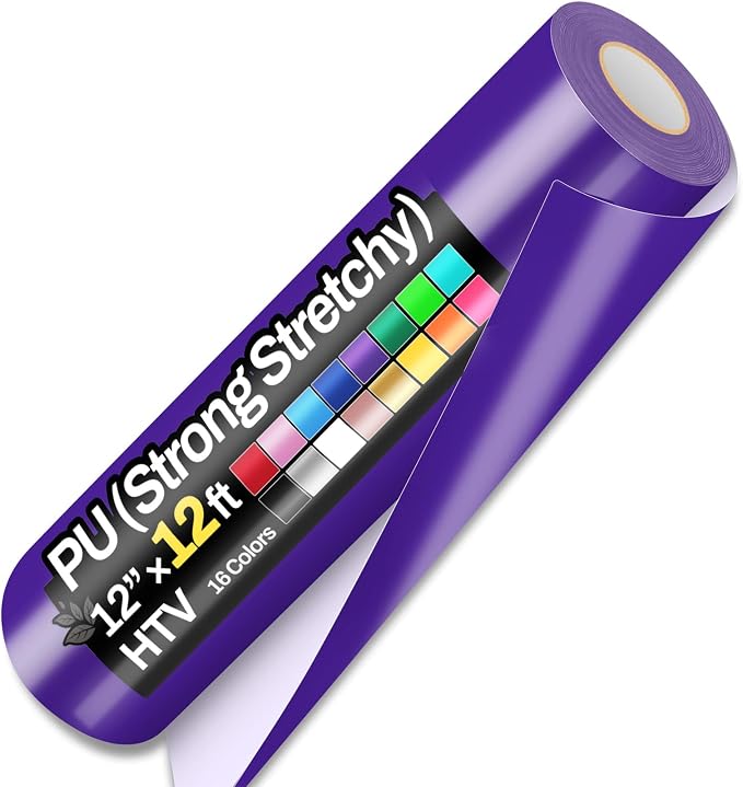 12" x 12ft Heat Transfer Vinyl Rolls, PU HTV Vinyl Purple