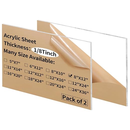 8 x 12 inch Clear Acrylic Sheets 1/8 inch Thick