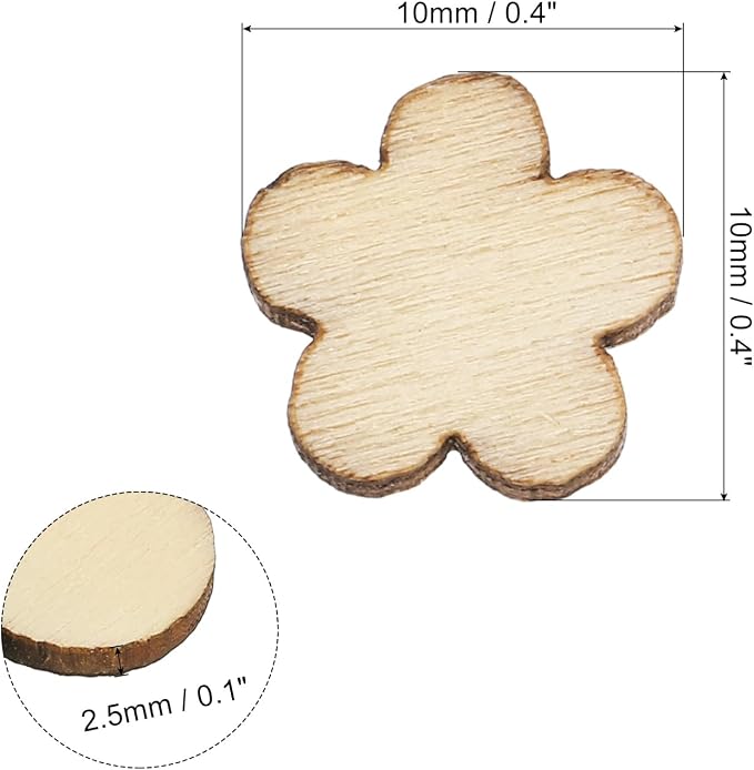 PATIKIL 10mm Wooden Flowers, 50 Pack Unfinished Wood Flowers Blank Wooden