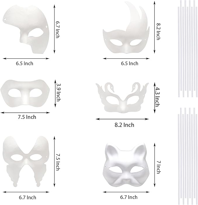 Nicunom 30 Pack Paper Mache Art Masks, DIY Blank Masks Paintable Masquerade