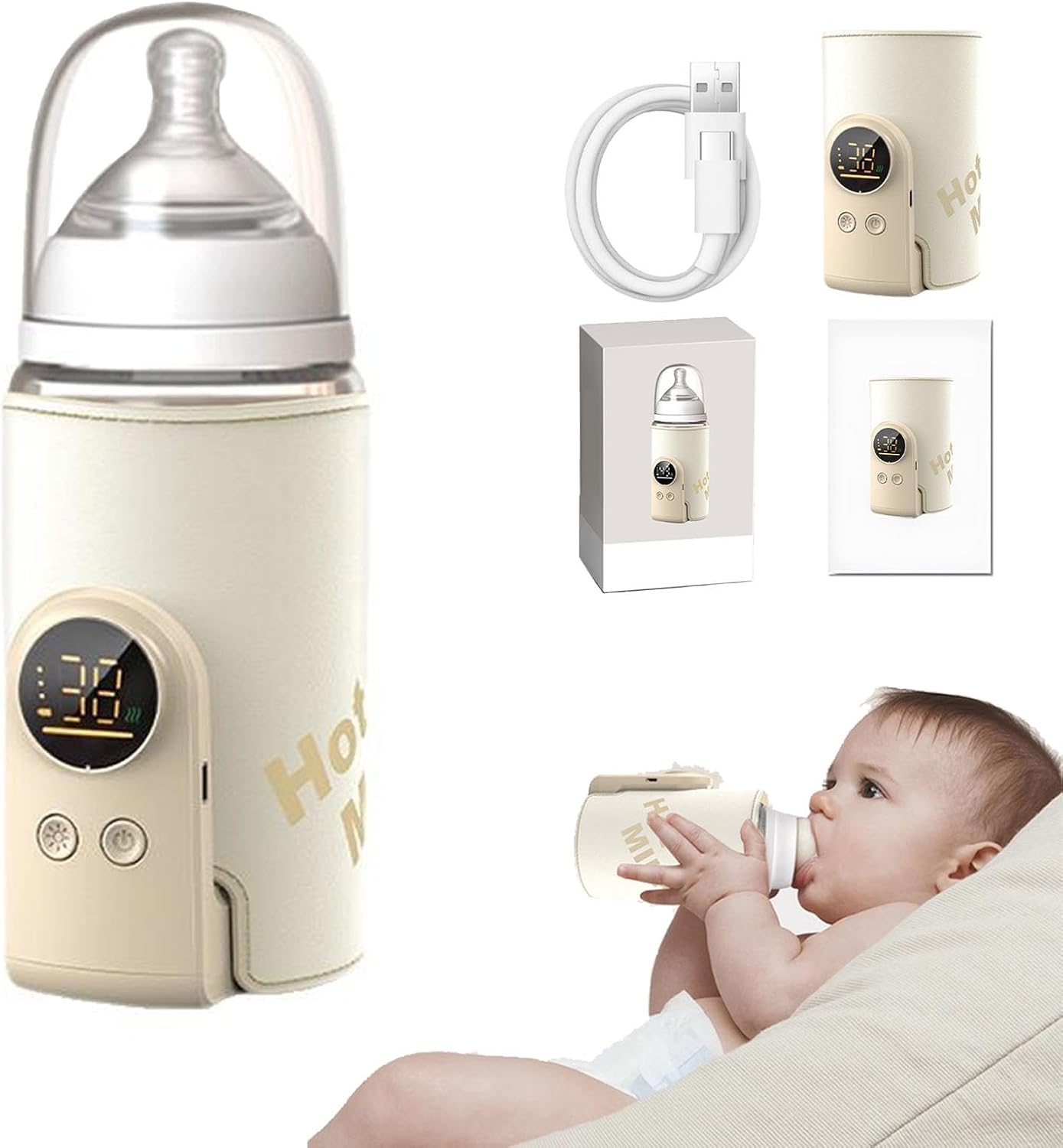 Portable Bottle Warmer for Travel, 10000mAh Battery-Powered, Fast-Heating & Long-Lasting Warming UP to 10H, Waterless Milk Warming for Comfortable Baby Feeding On The Go (6000mAh)