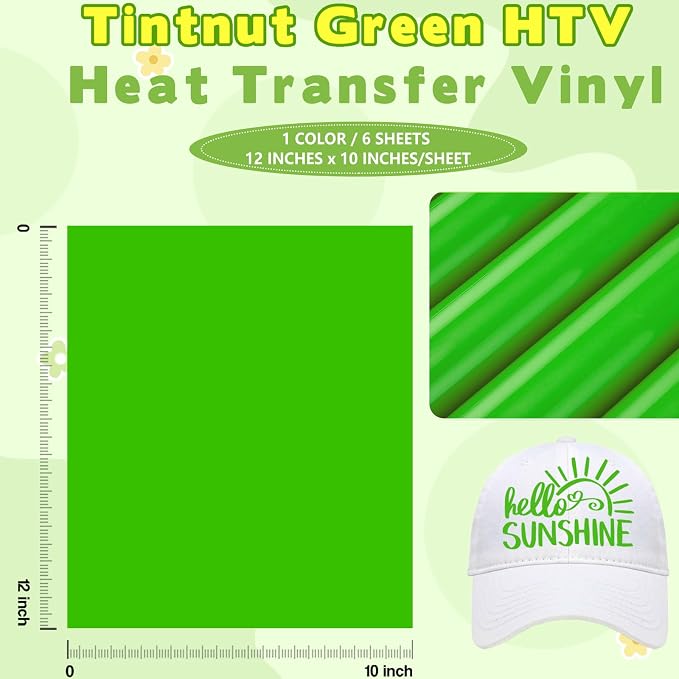 Tintnut Classic Green Heat Transfer Vinyl, easy cut & weed, stretch washable