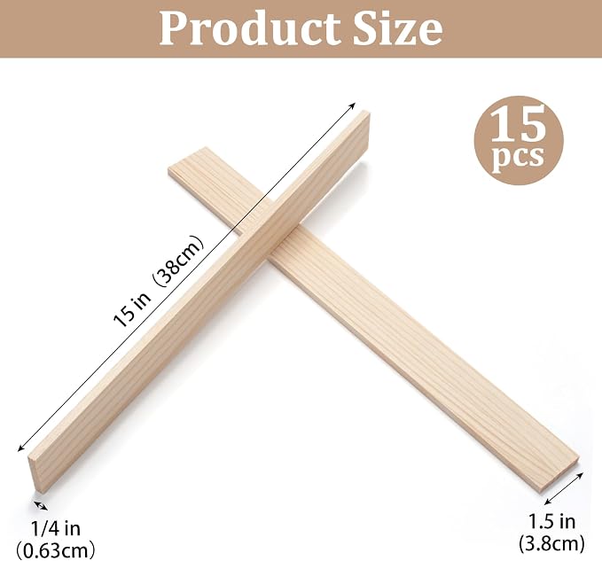 Wood Strips Slats for Wall, Wooden Sticks for Crafts 1/4" ×1.5" × 15",