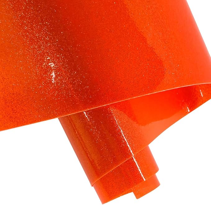 ONEART | Orange Transparent Glitter Vinyl Roll, 0.7 mm Solid Clear PVC Jelly