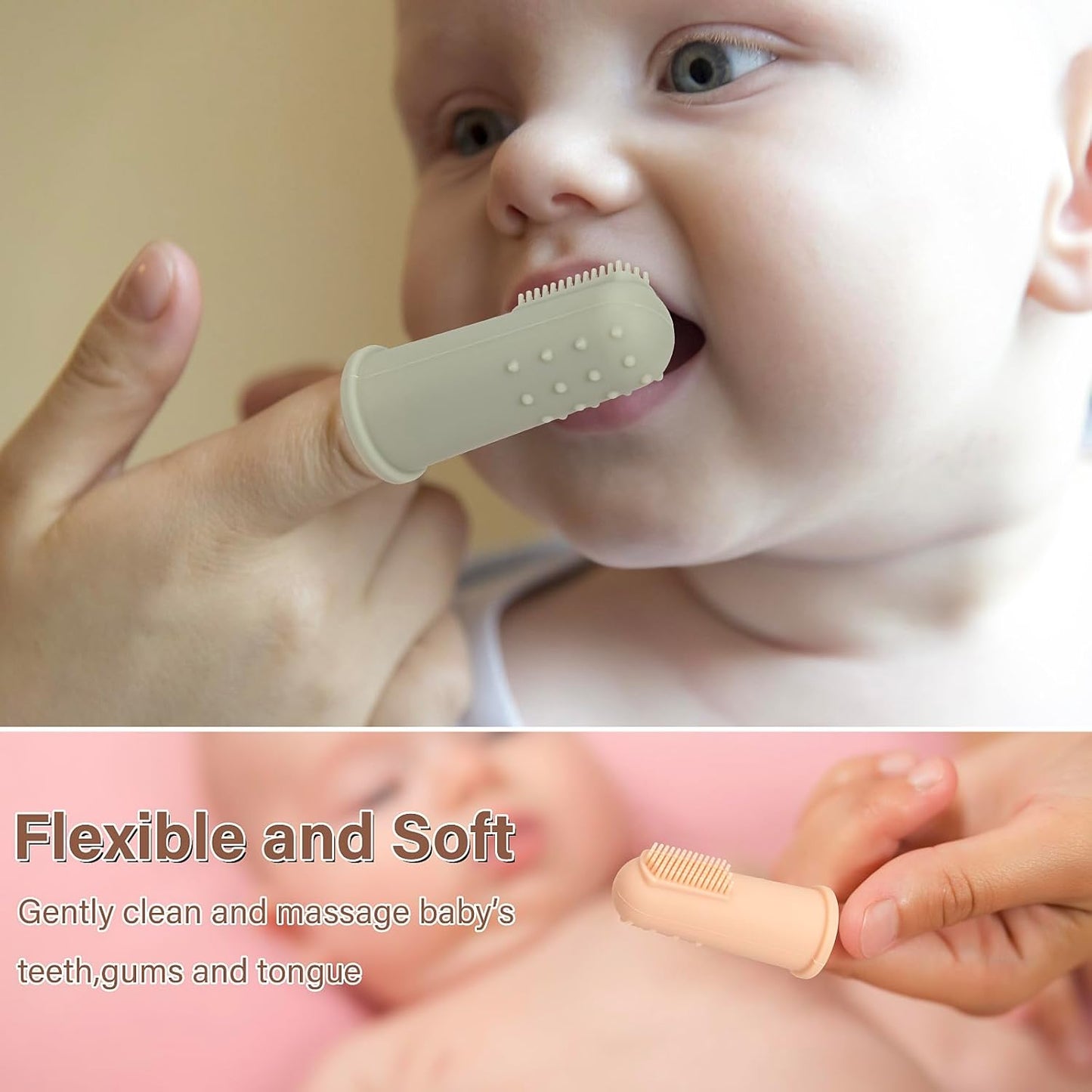 Baby Finger Toothbrush with Case, Food Grade Silicone, BPA Free, 2-Pack (Sand+Shifting Sand)