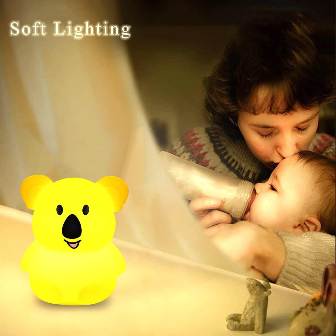 WHA&DARREN Koala Night Light for Kids, Silicone Bedside Lamp, Baby Nursery Light, Children Night Lights, Squishy Night Light for Kids Room,Kawaii Lamp, Animal Night Lights for Girls and Boys